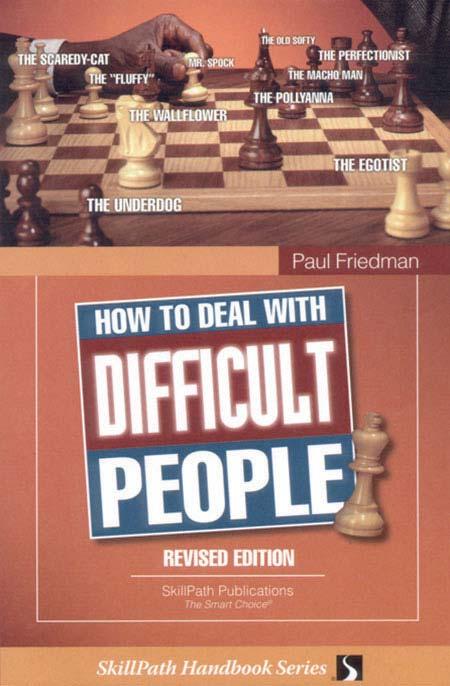 Image of a book cover with the title How To Deal With Difficult People.  There is an image of a chess board on the cover.