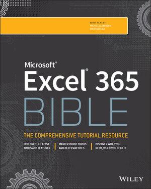 Image of a book cover with the title Excel 365 Bible.  There is an image of a gear on the cover.