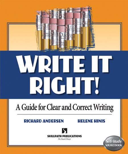 Image of a book cover with the title Write It Right!  There are pencils at the top of the book cover image.