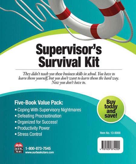 Image of a book cover with the title Supervisor's Survival Kit. There is an image of a life preserver at the top of the cover.