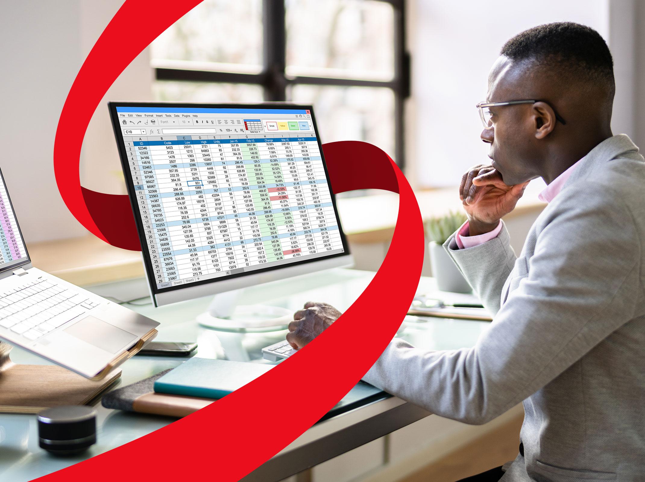 Business professional learning the fundamentals of Excel