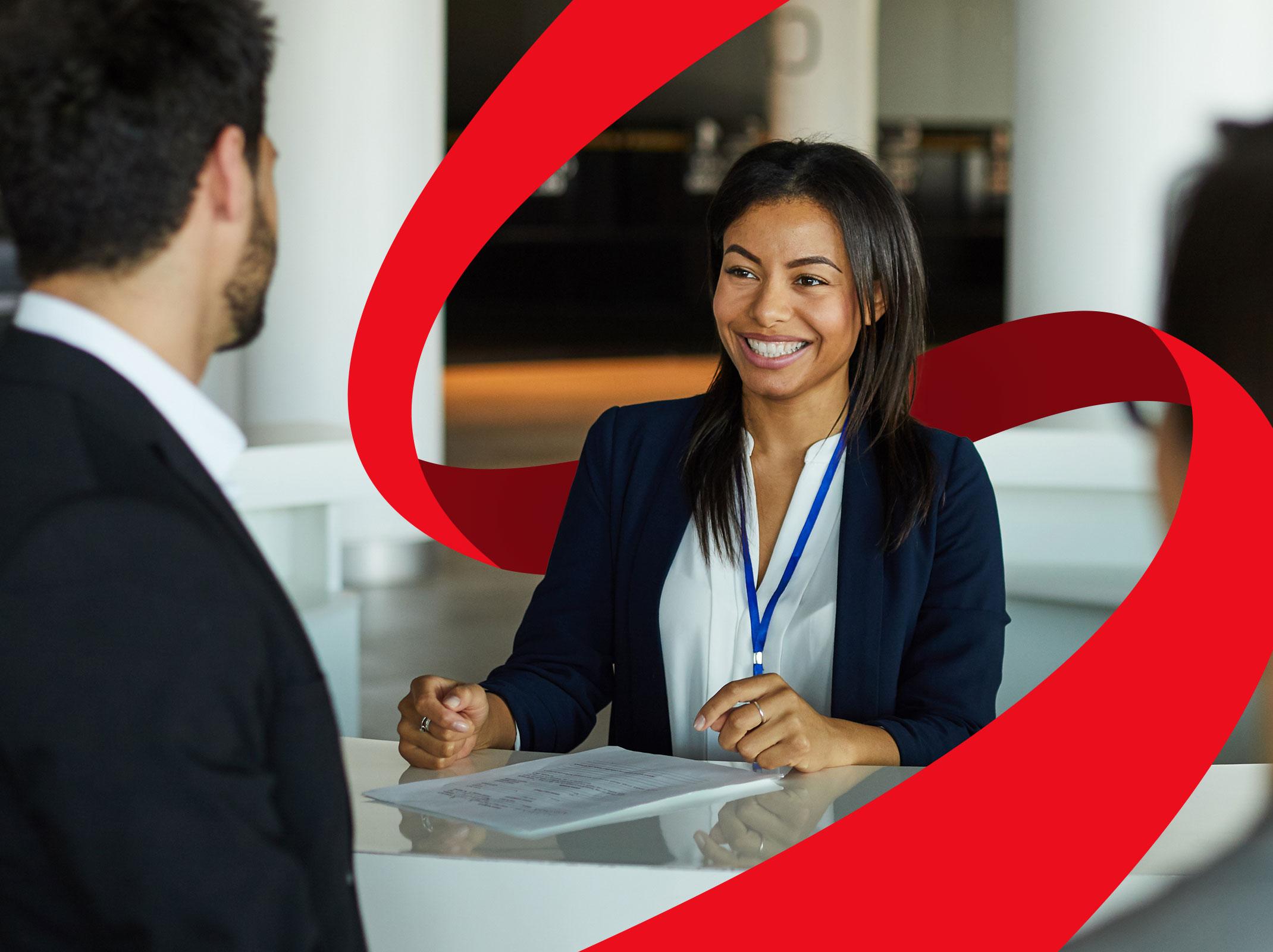 Front desk professional screening visitors