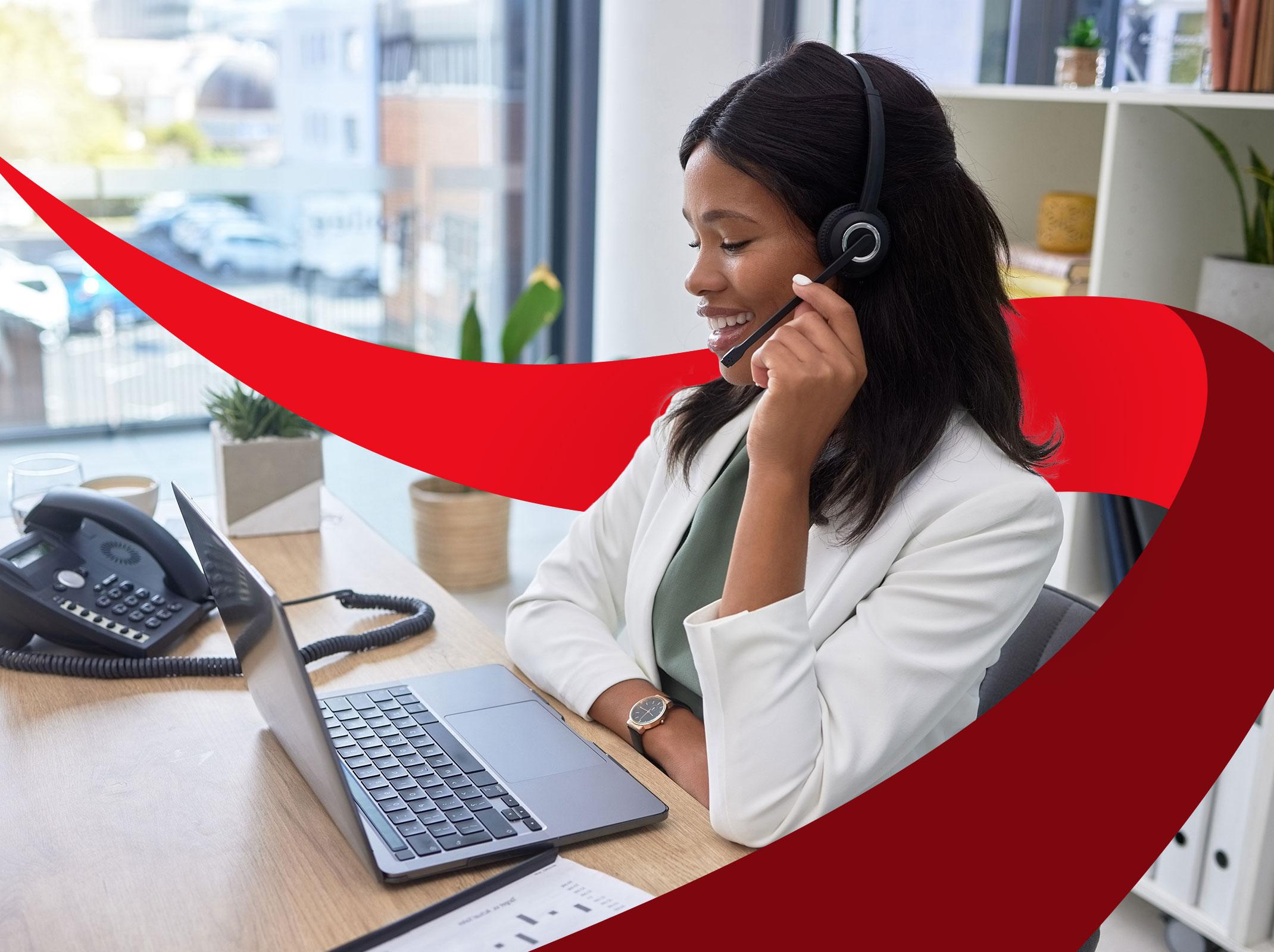 Administrative or front-desk professional demonstrating helpful telephone skills