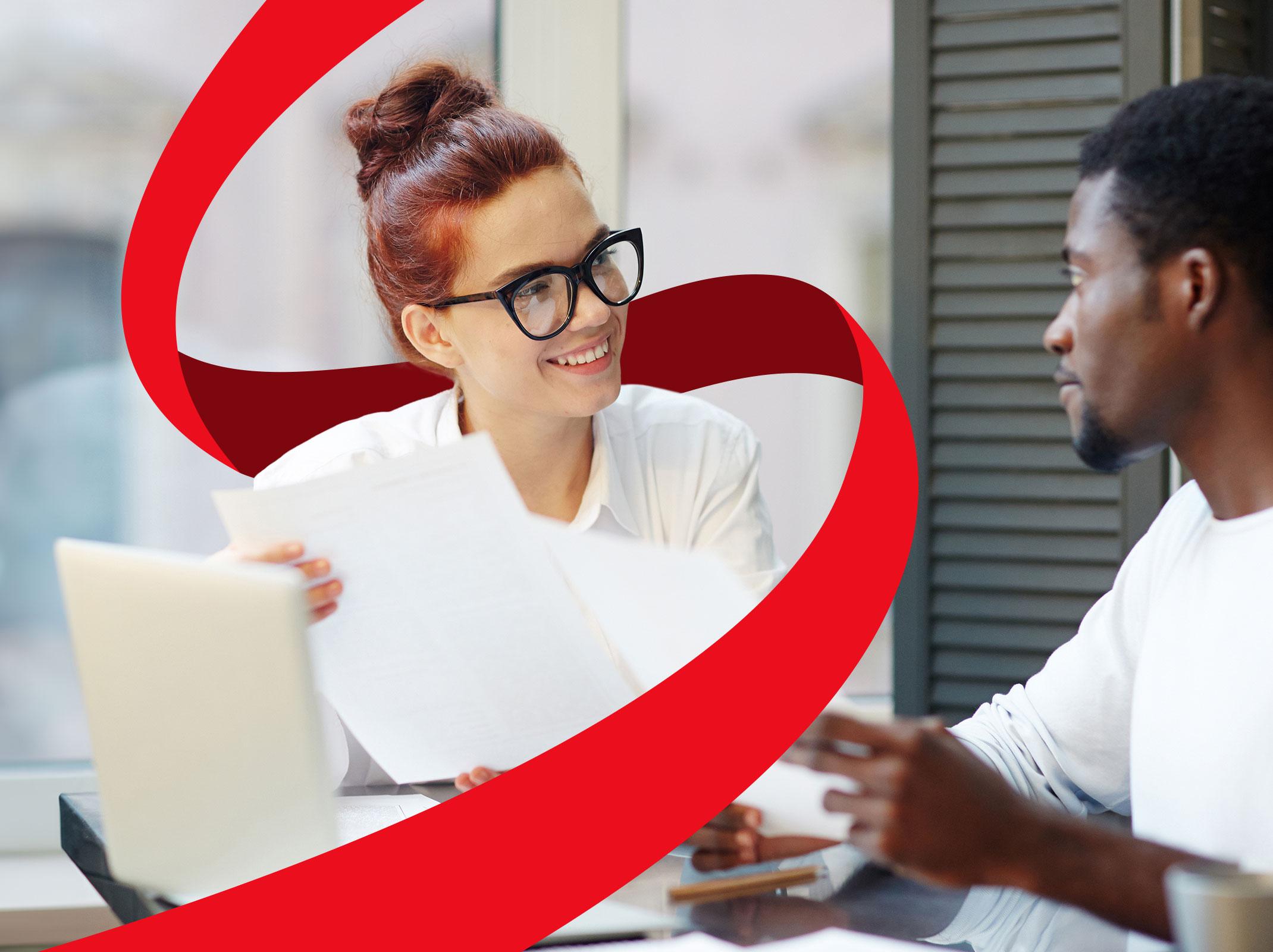 Business professional persuasively pitching a new idea