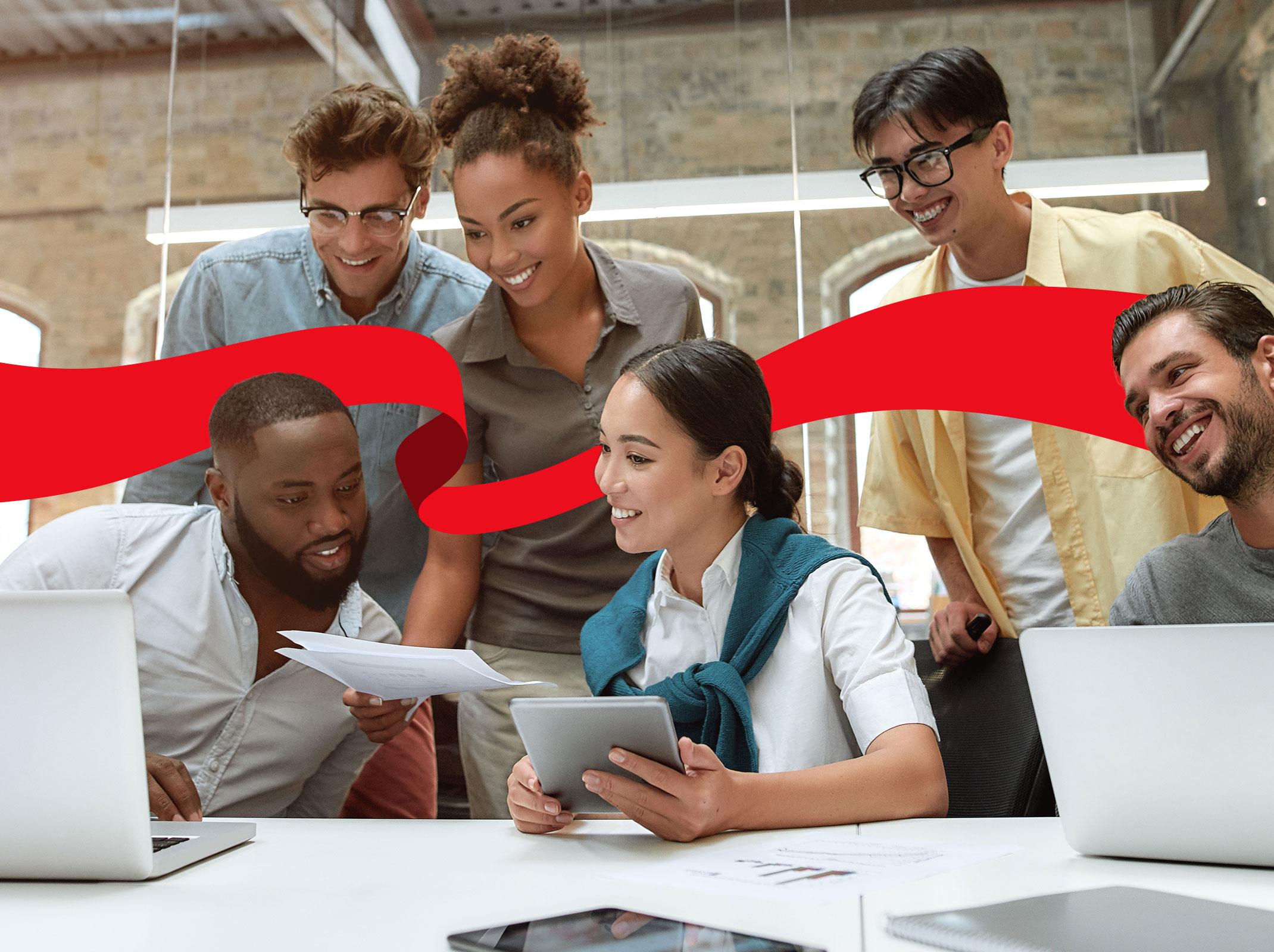 Group of co-workers being lead by a new manager on a project