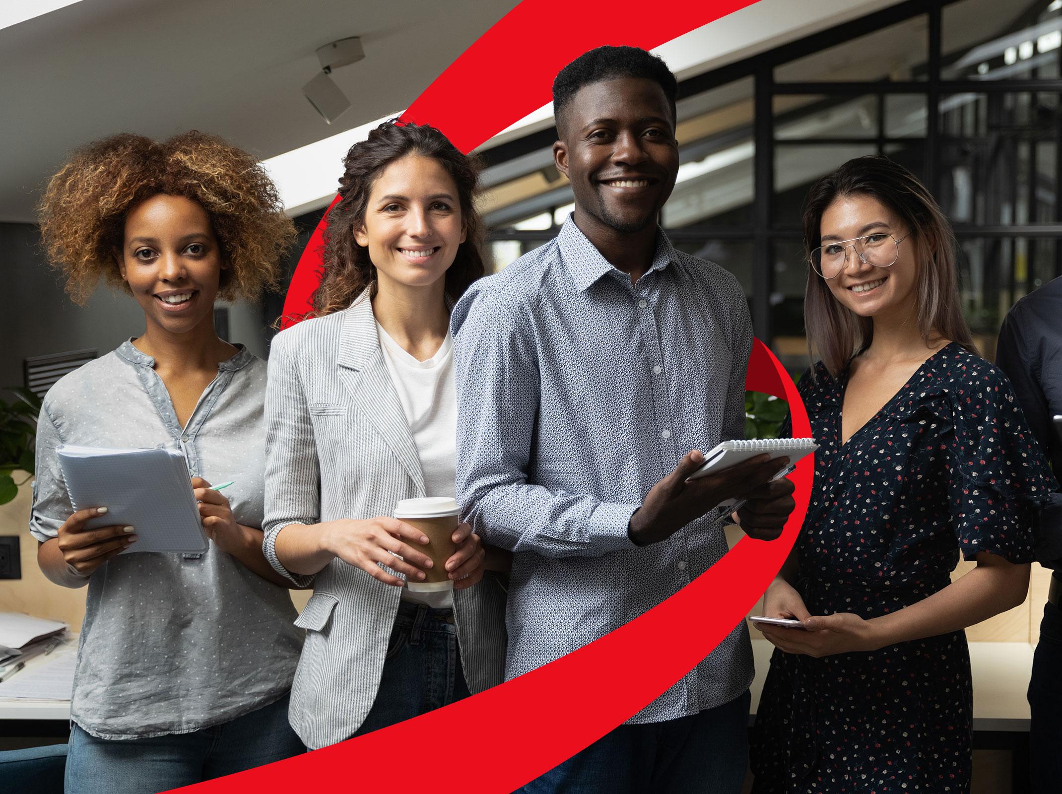 Group of Human Resources professionals with tablets smiling